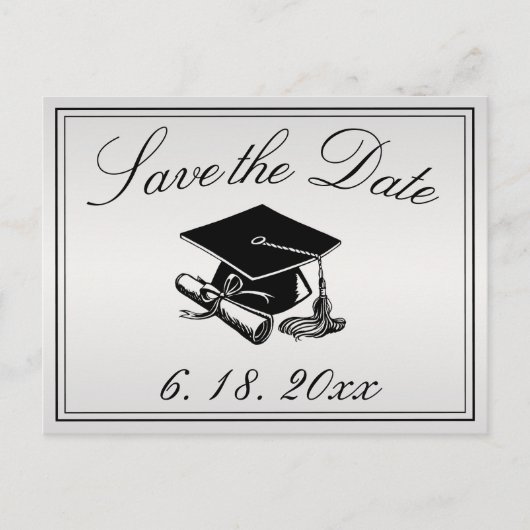 Graduation Cap Diploma Silver Save the Date Aankondigingskaart (Voorkant)