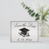 Graduation Cap Diploma Silver Save the Date Aankondigingskaart (Staand voorkant)