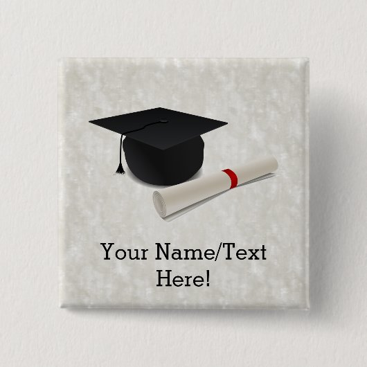 Graduation Cap Diploma Vierkante Button 5,1 Cm (Voorkant)