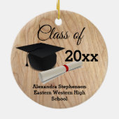 Graduation Cap Diploma Wood-look Gepersonaliseerd Keramisch Ornament (Achterkant)
