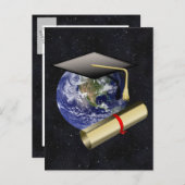 Graduation Cap, Earth w/diploma - Star Background Aankondigingskaart (Voorkant / Achterkant)