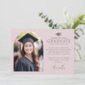 Graduation cap elegante boog licht roos taupe foto aankondiging (Staand voorkant)
