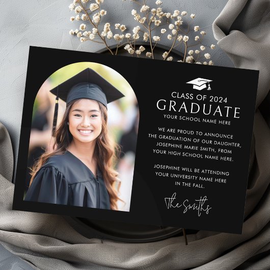 Graduation cap elegante boog zwart foto aankondiging