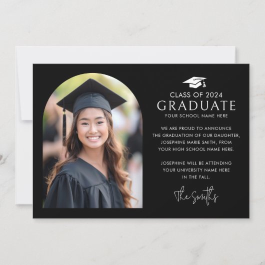 Graduation cap elegante boog zwart foto aankondiging (Voorkant)
