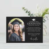 Graduation cap elegante boog zwart foto aankondiging (Staand voorkant)