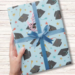Graduation Cap en Tassel op lichtblauw Cadeaupapier