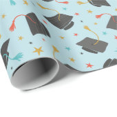 Graduation Cap en Tassel op lichtblauw Cadeaupapier (Rol Hoek)