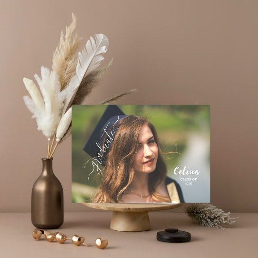 Graduation Cap en Tassel Roze Waterverf Foto Bedankkaart