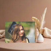 Graduation Cap en Tassel Roze Waterverf Foto Bedankkaart