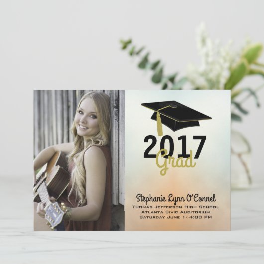 Graduation Cap Foto Afstuderen Aankondiging (Staand voorkant)