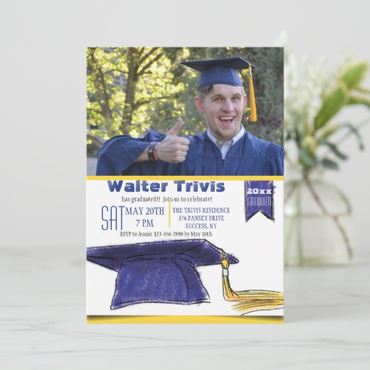 Graduation Cap foto uitnodiging (Staand voorkant)