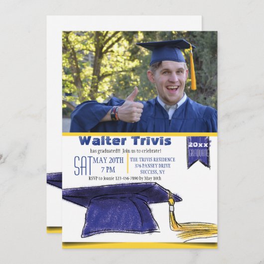 Graduation Cap foto uitnodiging (Voorkant / Achterkant)