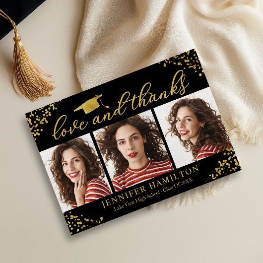 Graduation Cap Gold Folie op zwarte liefde en Beda Kaart