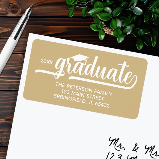 Graduation Cap Gold retouradres Etiket