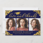 Graduation Cap Goudfolie op Blauwe Liefde en Bedan Kaart (Voorkant)