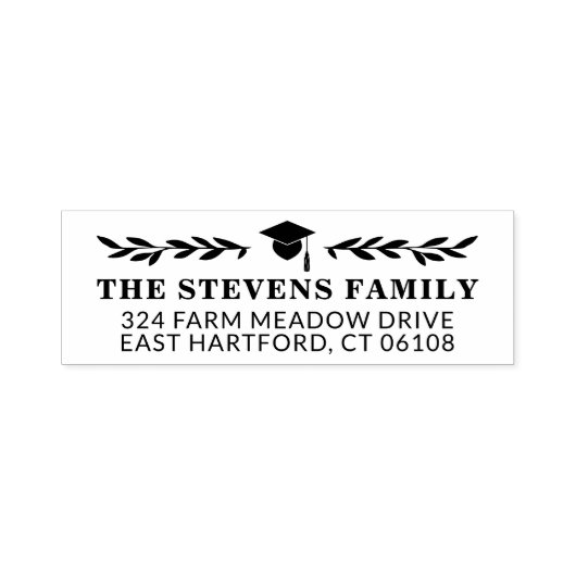 Graduation Cap & Greenery Name Address Zelfinktende Stempel (Design)