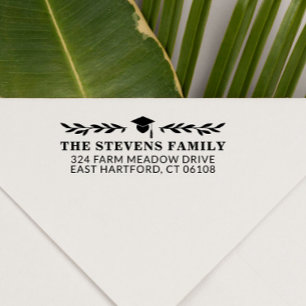 Graduation Cap & Greenery Name Address Zelfinktende Stempel