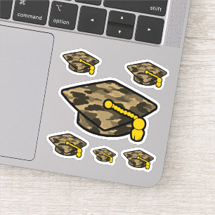 Graduation Cap Khaki Camo Sticker