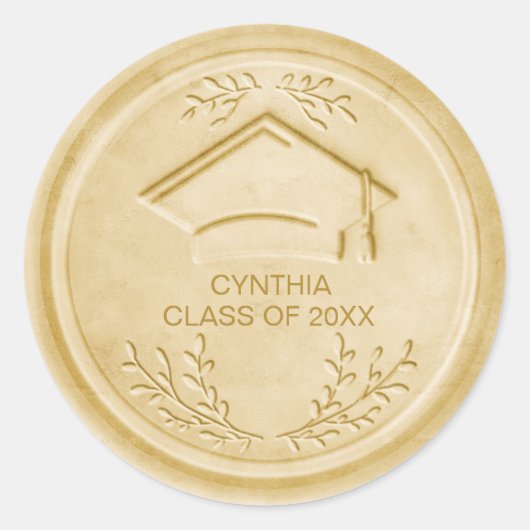 Graduation Cap Klasse Jaar Gouden Wax Seal Ronde Sticker (Voorkant)