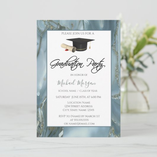 Graduation Cap Lijst Marble Graduation Party Kaart (Staand voorkant)