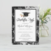 Graduation Cap Marble Black Graduation Party Kaart (Staand voorkant)