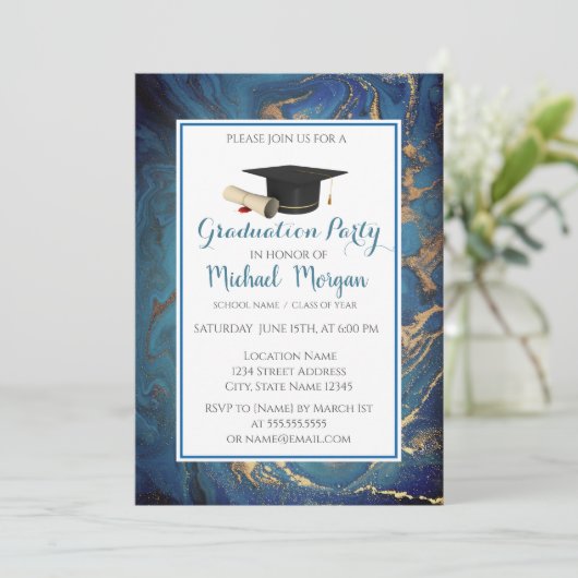 Graduation Cap Marble Gold Graduation Party Kaart (Staand voorkant)