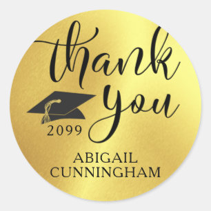 Graduation Cap Metallic Gold Script BEDANKT Ronde Sticker