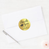 Graduation Cap Metallic Gold Script BEDANKT Ronde Sticker (Envelop)