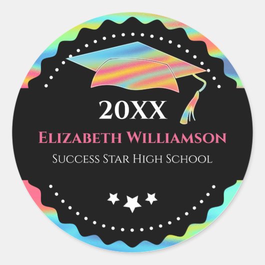 Graduation Cap Modern Holographic Ronde Sticker (Voorkant)