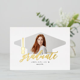 Graduation Cap Modern Minimalist 4 foto's Verticaa Folie Uitnodiging