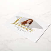 Graduation Cap Modern Minimalist 4 foto's Verticaa Folie Uitnodiging (Gedraaid)