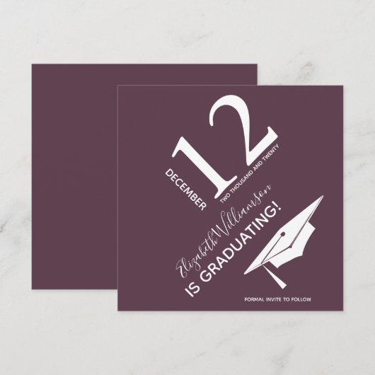 Graduation Cap Modern Typografie Save the Date Aankondiging (Voorkant / Achterkant)