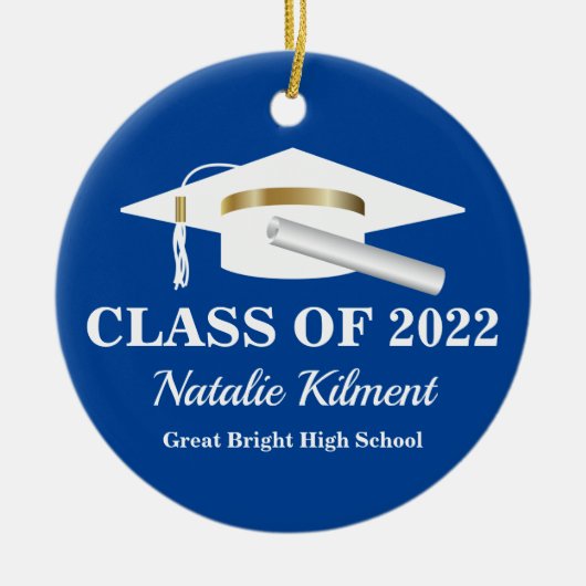 Graduation Cap Navy Blue Gold Class of 2022 Photo Keramisch Ornament (Voorkant)