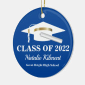 Graduation Cap Navy Blue Gold Class of 2022 Photo Keramisch Ornament (Links)