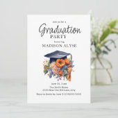 Graduation Cap Oranje Herfst Floral Foto Afstudere Kaart (Staand voorkant)