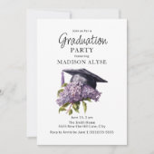 Graduation Cap Paarse Bloemen Foto Afstuderen Kaart (Voorkant)