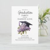 Graduation Cap Paarse Bloemen Foto Afstuderen Kaart (Staand voorkant)