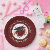 Graduation Cap & Red Roses Class of 20XX Papieren Bordje (Feest)