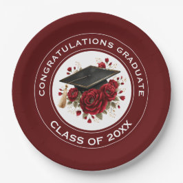 Graduation Cap & Red Roses Class of 20XX Papieren Bordje