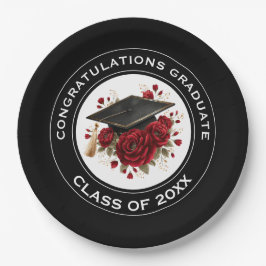 Graduation Cap & Red Roses Class of 20XX Papieren Bordje
