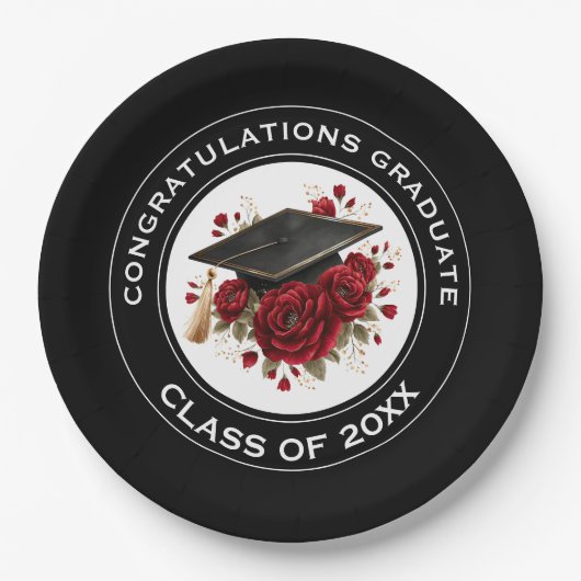 Graduation Cap & Red Roses Class of 20XX Papieren Bordje (Voorkant)