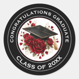 Graduation Cap & Red Roses Class of 20XX Ronde Sticker