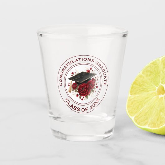 Graduation Cap & Red Roses Class of 20XX Shot Glas (Voorkant)