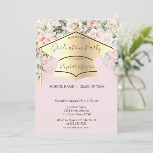 Graduation Cap, Rozen Lichtroze Afstuderen Kaart (Staand voorkant)