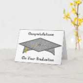 Graduation Cap Silver Glitter Papier Pet Kaart Pri (Gele Bloem)