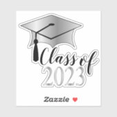 Graduation Cap - Tassel Black Silver Class of 2023 Sticker (Vel)