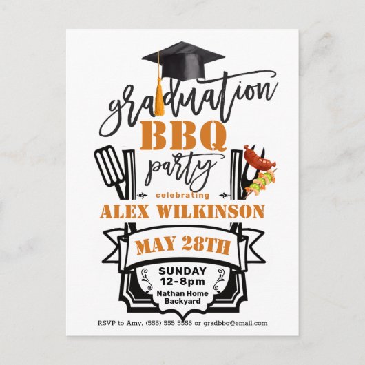 Graduation Cap Tassel Eenvoudige foto BBQ Party Uitnodiging Briefkaart (Voorkant)