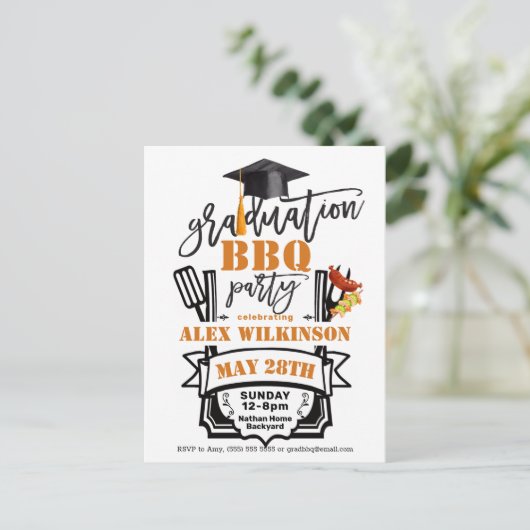 Graduation Cap Tassel Eenvoudige foto BBQ Party Uitnodiging Briefkaart (Staand voorkant)