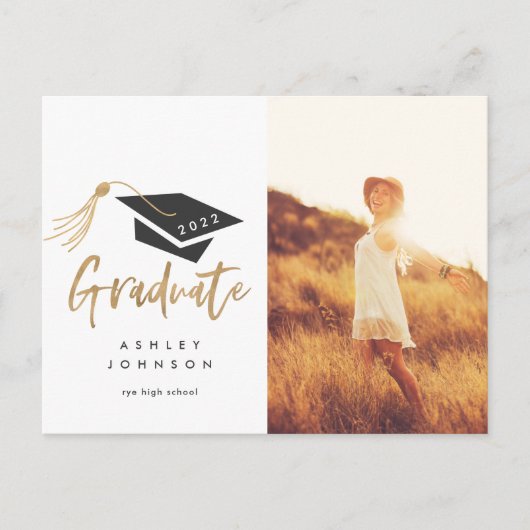 Graduation Cap Tassel Gold Foil Foto 2022 Aankondigingskaart (Voorkant)