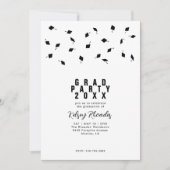 Graduation Cap Toss Black & White Grad Party Kaart (Voorkant)